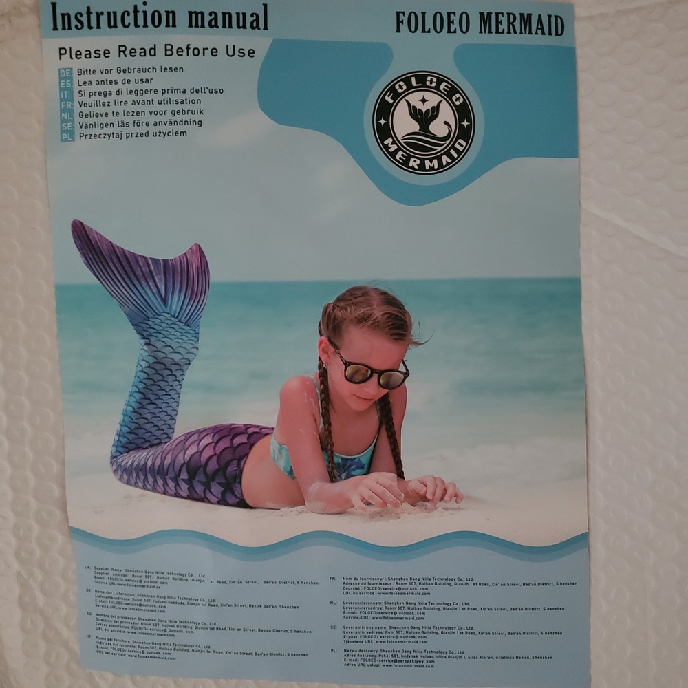 FOLOEO MERMAID Kids Rainbow Scale 3 Piece Swimsuit Set with Tail Size 130 NWT